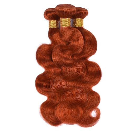 Ginger Body Wave Bundles Human Hair Color 350 Double Weft Brazilian Hair Extersions Burnt Orange Wet and Wavy Bundles Soft Silky for Black Women 20 22 24 Inch