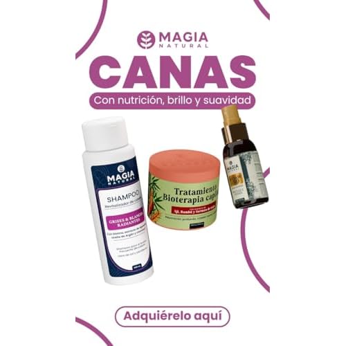 Kit Capilar Magia Natural 3 Piezas-magia natural shampoo canas Revitalizante para Cabello Canoso o Blanco, Tratamiento Bioterapia Capilar, Gotas Anti-Frizz con Aceite-Dorado Nutre, Repara y Da Brillo