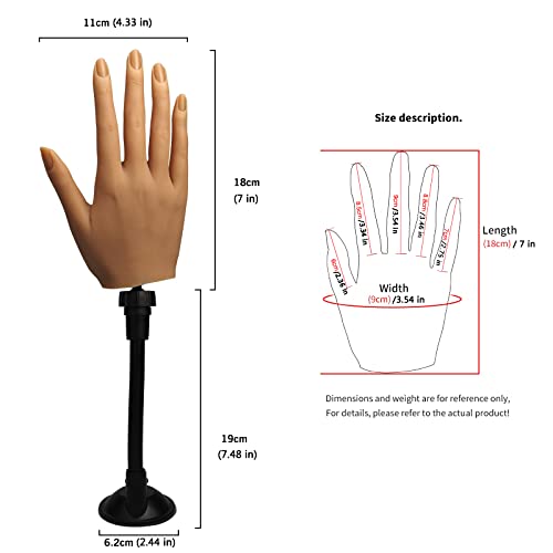 Silicone Practice Hand for Acrylic Nails, Bendable Female Mannequin Life Size Practice Hand with Stand for Nails Practice Nail Art Tools (3#-2P)