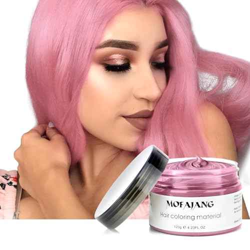 VOLLUCK Temporary Hair Wax Natural Instant Hair Color Wax Pomades 4.23 oz, Dosposable Hair Styling Clay for Party, Festival, Halloween, Christmas, Light Pink