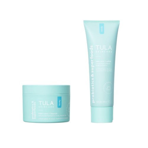 TULA Skin Care | Body Care Duo, Take Care + Nourish Advanced Hydration Body Moisturizer & Take Care + Polish Revitalize & Cleanse Body Exfoliator | 2 Piece