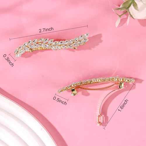 Gold Rhinestone Hair Clips Diamond Gold Clip Cute Small Hairclips Crystal Fringed Wheat Wedding Bridal Short Hair Barrettes Fashion Accessories for Women Girls Thin Thick Hair