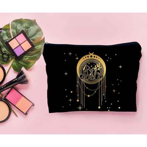 Boho Moon Phase Makeup Bag Cosmetic Bags for Women, Witch Stuff, Witch Gifts for Women, Witch Craft Gifts, Small Makeup Cosmetic Bag for Purse