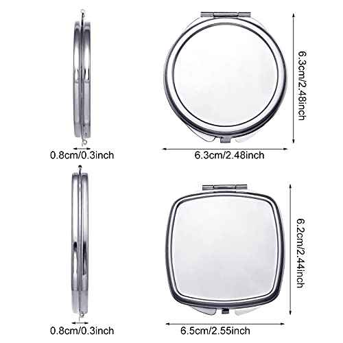 Jetec 6 Pcs Sublimation Blanks Compact Mirror Bulk Transfer Folding Pocket Makeup Double Sided Handheld Mirror Round Square Sublimation for Purse Travel