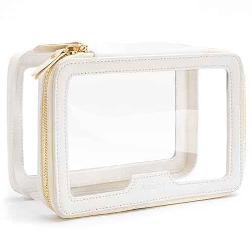 Aveniee Clear Makeup Bag, Large Transparent Cosmetic Pouch with Dual Zippers, Travel Toiletry Case Car Organization for Women Enssantials (Off-White)