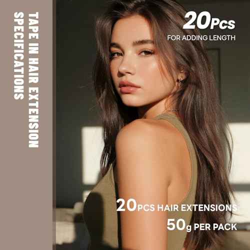 Tape in Hair Extensions Human Hair 18 Inch 50g 20Pcs Remy Human Hair Extensions Invisible Straight Seamless Tape in Extensions (18in, 50g, #2)