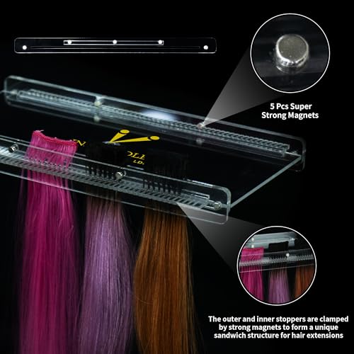 Acrylic V-Light & Ice Glue Zero Feeling Hair Extensions Kit Stand with Super Strong Magnets - Double-Sided Teeth Comb for Easy Hair Strand Separation