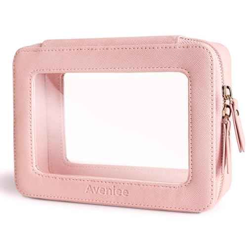 Aveniee Clear Makeup Bag Organizer, Travel Toiletry Bag for Women, Waterproof Cosmetic Pouch with Zippers,Car Accessories Organizers and Storage Case,Pink