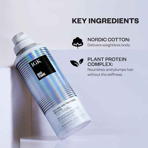 IGK BIG TIME Volume & Thickening Mousse | Moveable + Fullness + Frizz Control | Vegan + Cruelty Free | 6.2 Oz