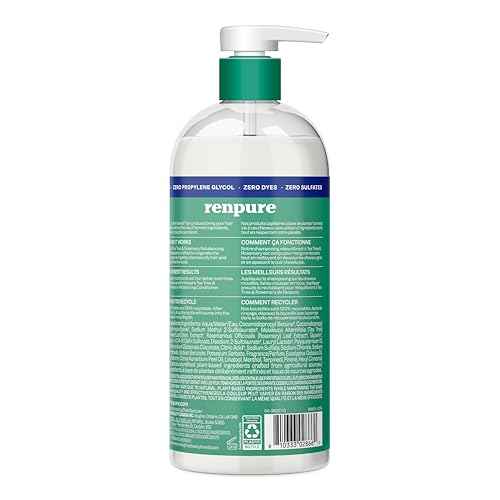 Renpure Plant Based Tea Tree and Rosemary Refresh and Rebalance Shampoo - Soothes Dry Scalp - Delivers Moisture and Shine - Rids Hair of Grime - Dye Free - Recyclable, Pump Bottle Design - 24 fl oz
