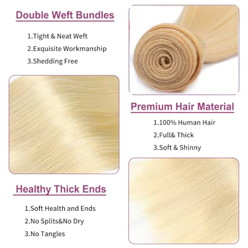 613 Bundle Human Hair 26 Inch Straight Blonde 1 Bundle Human Hair 14A Grade 100% Unprocessed Brazilian Virgin 613 Straight 1 Bundle