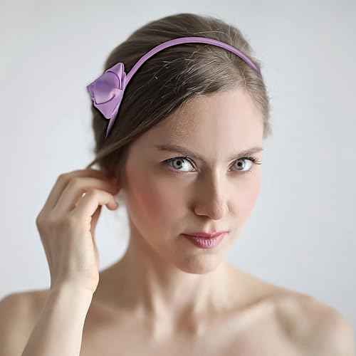 Valentine's Day Headband Delicate Rose Hairband Vintage Satin Hair Hoop Romantic Purple Rose Flower Hair Accessories for Girls Bride Christmas Valentine Wedding Engagement Birthday Gift 1Pcs