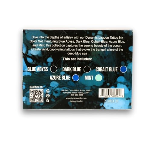 Dynamic Color Co- Tattoo Ink Set: Lagoon - Dive into Brilliance with 5 Vibrant Blue Shades (1 oz Each) from The Platinum Collection. Reach Compliant, Crafted in Spain. Since 1990