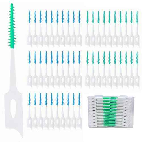 300 Pieces Dual-Use Interdental Brushes Soft Silicone, Disposable Dental Picks,Premium Dental Floss Picks for Effective Teeth Cleaning(200pcs Green+100pcs Blue)