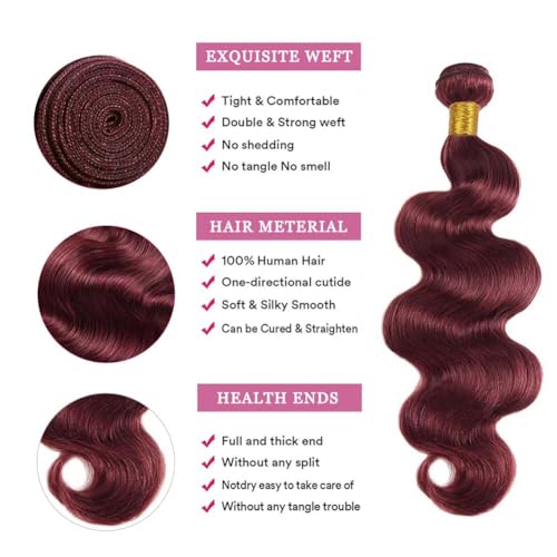 Burgundy Body Wave Bundle 28Inch Brazilian Hair Wine Red Body Wave Human Hair Bundles Hair Extensions