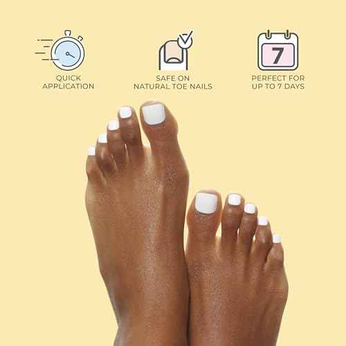 KISS imPRESS No Glue Pedi Press-On Nails, Toenails, 'Time After Time', Medium Pink, Short Size, Squoval Shape, Includes 24 Nails, Prep Pad, Instructions Sheet, 1 Manicure Stick, 1 Mini File