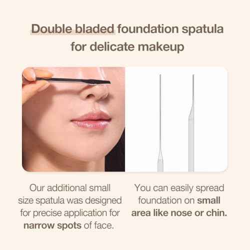 Foundation Spatula Made of Stainless Steel | Professional Makeup Spatula for Even Application of Foundation | Double Edged Spatula for Small Area of Face | Pouch Included for Clean Storage