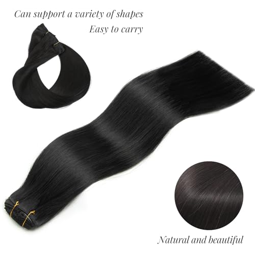 Clip in Hair Extensions Real Human Hair, Remy Human Hair Extensions Clip ins for Women (18 Inch 120g 7Pcs, 1B Natural black)