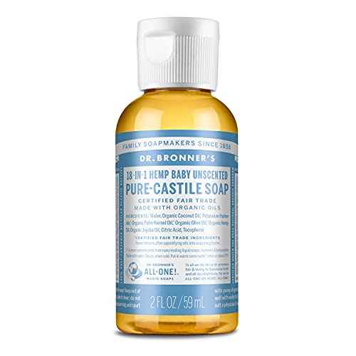Dr. Bronner¡¯s - Pure-Castile Liquid Soap (Baby Unscented, Travel Size, 2 ounce) - Made with Organic Oils, 18-in-1 Uses: Face, Body, Hair, Laundry, Pets and Dishes, Concentrated, Vegan, Non-GMO
