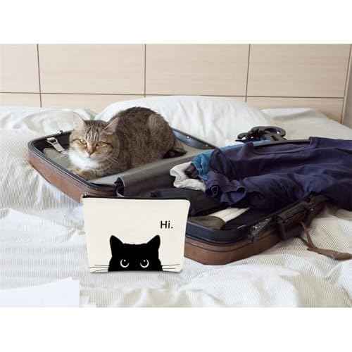 Cute Cat Makeup Bag, Kitty Cosmetic Zipper Travel Toiletry Bag, Black Cat Gifts for Women & Teen Girls