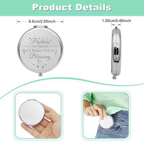 Pastor's Wife Appreciation Gifts Travel Makeup Mirror Pastor's Wife Gift Priest Wife Gift Minister's Wife Gift Religious Pastor Wife Gift Compact Makeup Mirror for Pastor's Wife (Silver)