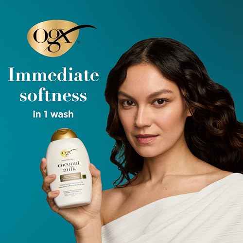 OGX Nourishing + Coconut Milk Moisturizing Shampoo, Hydrating & Restoring Shampoo Moisturizes for Soft Hair After the First Use, Paraben-Free, Sulfate-Free Surfactants, 13 fl. oz