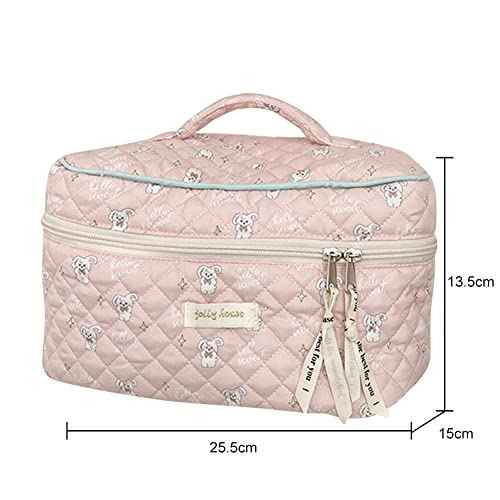 Travel Cosmetic Bag Cotton Makeup Bag Ladies, Quilted Toiletry Bag with Beautiful Floral Pattern, Cosmetic Bag Large Capacity, Make up Bag Wash Bag Portable for ladies or child (02-b)
