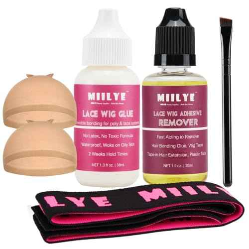 MIILYE Wig Glue for Front Lace Wig Install Kit with Adhesive Remover, Melting Band, Stocking Caps, Strong Hold Lace Front Glue, Invisible Bond Hair Adhesive, White