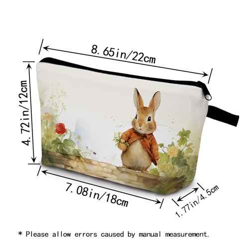 Cartoon Bunny Present Bunny Pattern Makeup Bag Cute Small Organizer Bag with Zipper Adorable Rabbit Cosmetic Bag Birthday Presents for Bunny Lovers Women Sisters Friends