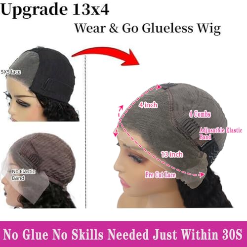 Wear and Go Glueless Wigs Human Hair Pre Plucked Pre Cut 13x4 Deep Curly Lace Front Wigs Human Hair For Black Women No Glue Upgraded Glueless Short Curly Bob Human Hair Wig 180% Density 18 Inch
