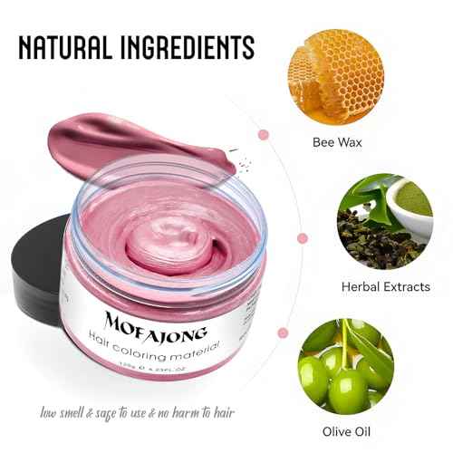 VOLLUCK Temporary Hair Wax Natural Instant Hair Color Wax Pomades 4.23 oz, Dosposable Hair Styling Clay for Party, Festival, Halloween, Christmas, Light Pink