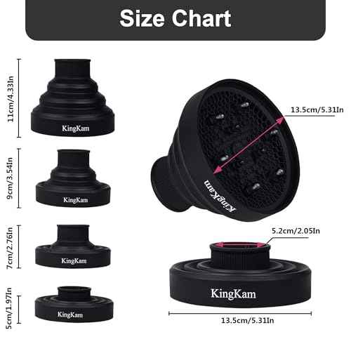 KingKam Collapsible Hair Dryer Diffuser - Travel and Easy Storage - Diffuser Attachment Fit Most Hair Dryers with Nozzle Diameter D-1.575Inch to 1.968 Inch (4-5cm) - Black