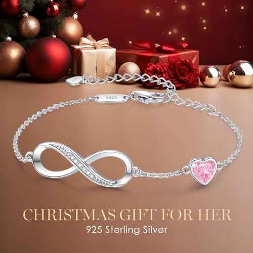 CDE Infinity Heart Birthstone Charm Link Bracelet for Women 925 Sterling Silver Adjustable Mother's Day Gift Anniversary Birthday Jewelry for Wife Girlfriend Her