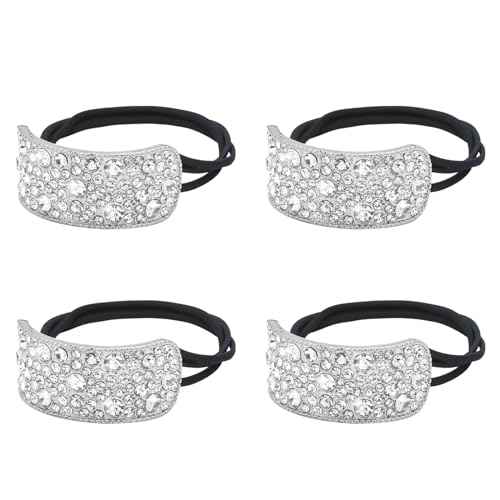 YISSION 4Pcs Sparkly Rhinestone Hair Ties Ponytail Holder Elastics Scrunchies Fancy Crystal Hair Ties for Thin Thick Hair Rhinestone Hair Accessories for Women Girls Silver