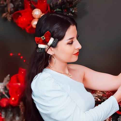 2 Pcs Christmas Hair Clips for Women Girls Red Velvet Big Bow Christmas Stocking Hair Clip Hairpin Hair Bow Clip Glitter Bows Barrettes Christmas Hair Accessories Xmas Party Gifts