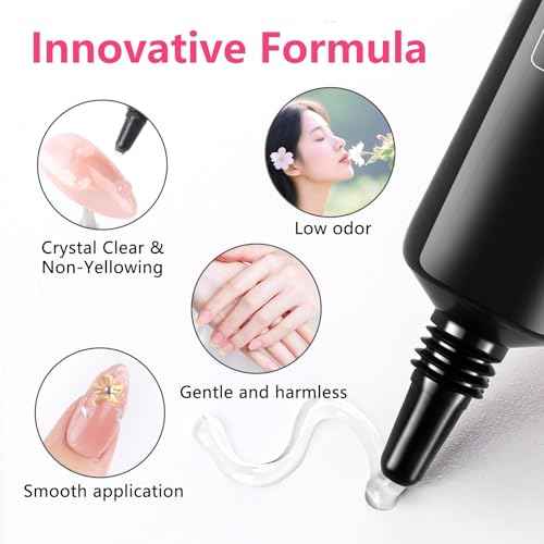 BQAN 3 in 1 3D Nail Art Gel, 2x10g Sculpting 3D Gel No-Wipe with Chrome Powder for Rhinestones / DIY Nail Art, Salon & Home Use (Clear)