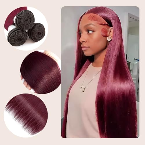 Burgundy 99J Straight Human Hair Bundles 14 16 18 Inch Hair 3 Bundles Color 99J Straight Bundles Unprocessed Brazilian Virgin Hair Weave Extensions For Black Women #99J