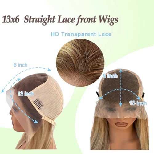 13x6 Ash Brown to Blonde Highlights Straight Lace front Wigs Human Hair 22in for Black Women HD Lace Glueless Pre Plucked 180% Density Brazilian Virgin Human Hair 22in