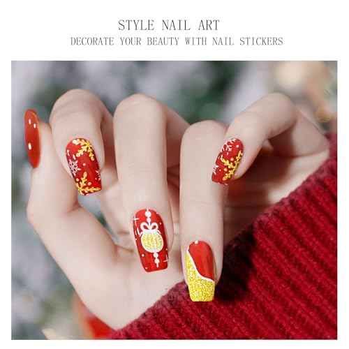 JMEOWIO Gel Nail Stickers Christmas Snowflake Glitter Red Semi Cured Gel Nail Strips Wraps UV/LED Nails Art Design Decoration Accessories