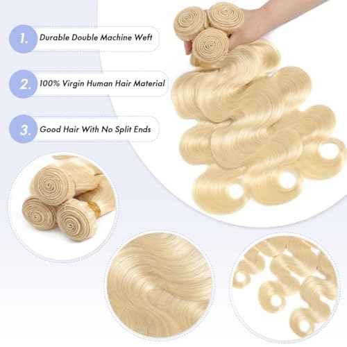 613 Bundles Blonde Bundles Human Hair 18 Inch 613 Body Wave Human Hair bundles 16A 100% Unprocessed Brazilian Virgin Hair Single Bundle No Tangle No Shedding