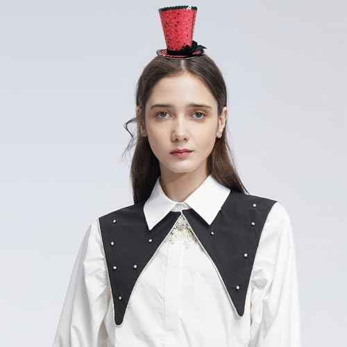 WLBON Halloween Mini Top Hat Headband 1920s Bow Sequins Hair Hoops Bands Fascinator Headpiece Hairband Women Christmas Holiday Festival Parade Cosplay Dress Up Birthday Tea Party Accessories Red