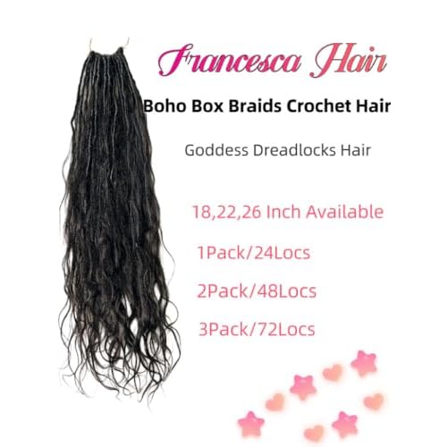 Pre-looped Crochet Boho Faux Locs with Human Hair body wave Ends Boho Hair Braids Goddess Dreadlocks Hair for Black Women Natural Color 18 Inch (Pack of 1)
