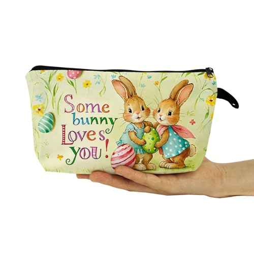 Cute Easter Bunny Makeup Bag Toiletry Organizer Zipper Pouch Some Bunny Loves You Small Cosmetic Bag Easter Present for Women Friends