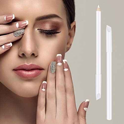 Blulu 12 Pieces White Nail Under Pencil 2-in-1 White Art Whitening Pen French Nail Pencils with Cuticle Pusher for Manicure Supplies Art DIY Design Tool
