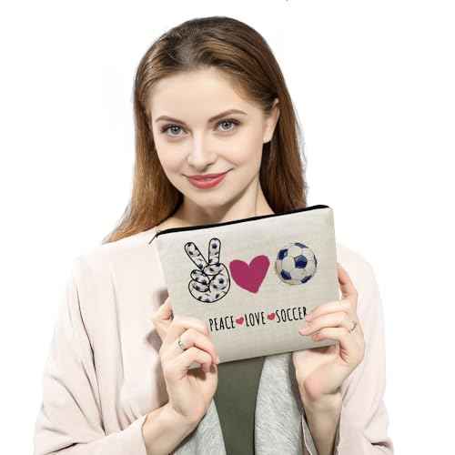 Soccer Gifts Cosmetic Bag for Women Birthday Christmas Gifts Soccer Fans Friends Soccer Players Team Gifts Toiletry Makeup Bag Sport Soccer - Peace Love Soccer