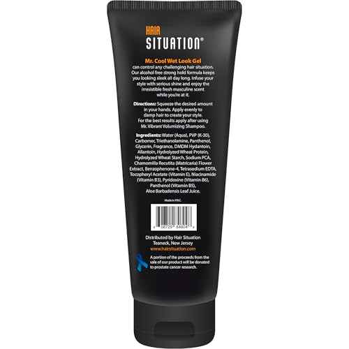 Hair Situation Mr. Cool Wet Look Hair Gel - Strong Hold, High Shine, Alcohol-Free, Anti-Humidity, Non-Flaking, Non-Greasy, Long-Lasting - For All Hair Types - 8 Fl Oz