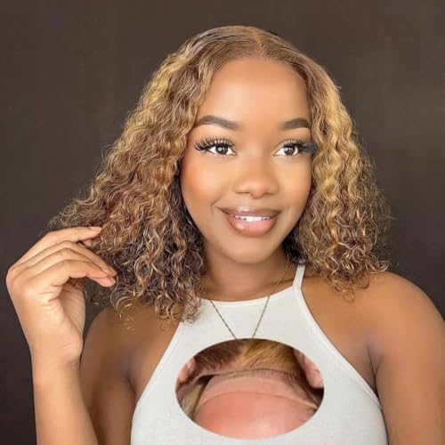 Wear and Go Glueless Wig Human Hair Pre Plucked 4/27 Highlight Water Wave Bob Wig Human Hair Wet and Wavy Wigs Human Hair 4x4 Closure Wig Human Hair for Women 12 Inch