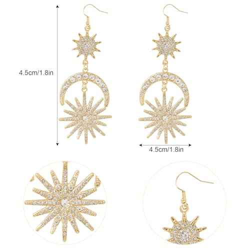 Halo Crown Moon Stars Goddess Crown Halo Headband Tiaras and Crowns Star and Moon Necklaces Earrings Headpiece for Women Boho Bridal Wedding (Gold)