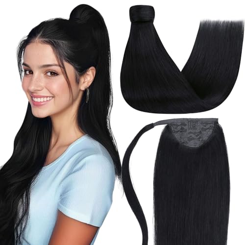 LaaVoo Ponytail Extension Human Hair Black Ponytail Extensions for Black Women Wrap Around 20 Inch 80g