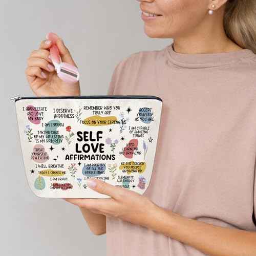 Self Love Gifts Small Cosmetic Bag Mental Health Positive Affirmations Makeup Pouch Bags for Women Teen Makeup Bag